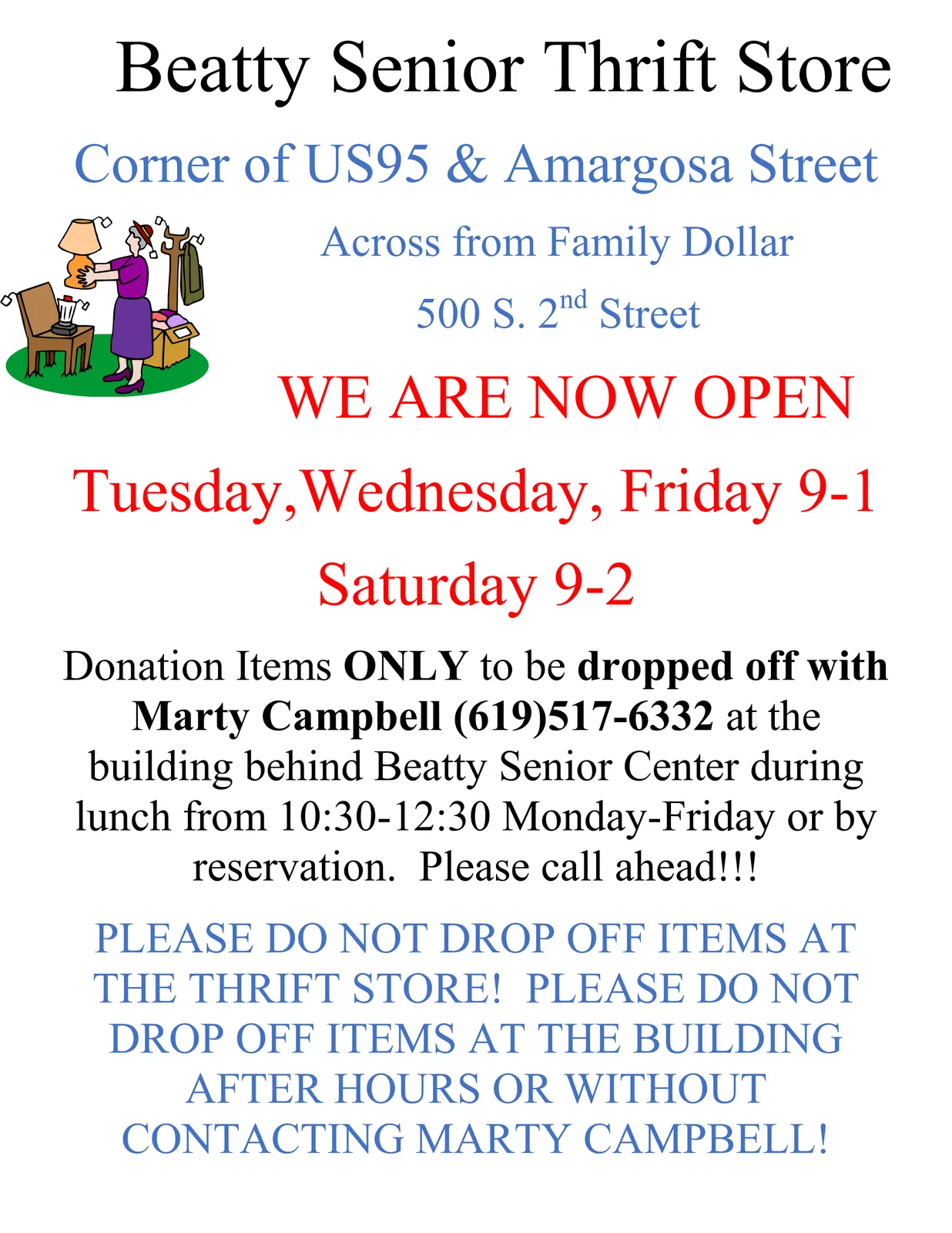 Thrift store hours poster